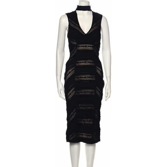 CINQ A SEPT Black Kora Glamour Midi Lace Sleeveless Bodycon Dress US 2 - Picture 1 of 13